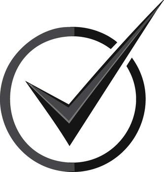Bold check mark symbol within a circular outline representing approval or confirmation vector