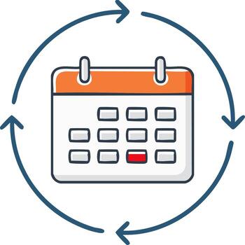 Calendar with red marked date and circular arrows depicting a repeating schedule or event cycle vector