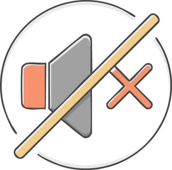 Illustration of a muted audio speaker icon with a crossed-out symbol in a circle vector