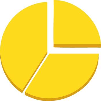 3d amarillo tarta gráfico icono con Tres segmentos para negocio datos visualización y analítica vector