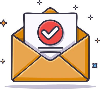 correo electrónico mensaje confirmación con marca de verificación en abierto sobre icono ilustración vector