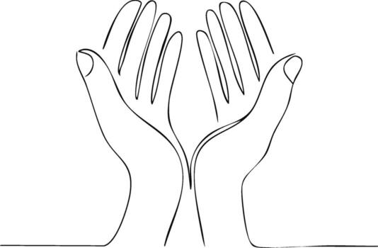 Open Hands Cupped Together in Abstract Line Art Style for Support or Offering vector
