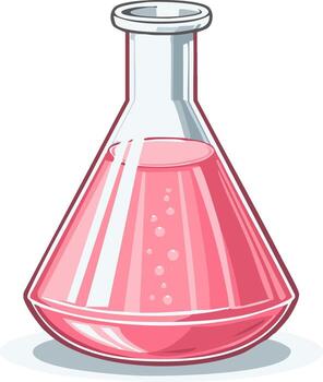 Erlenmeyer Flask Containing a Pink Liquid with Bubbles in a Research Laboratory Setting for Scientific Studies vector