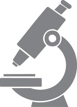 Simple gray icon of a scientific laboratory microscope with a base and stage vector