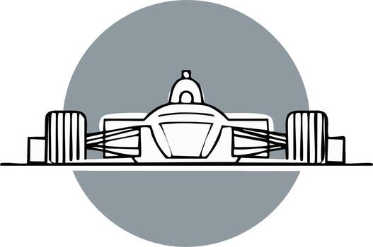 Minimalist illustration of a front view racing car with bold tires and aerodynamic lines within a circle vector