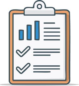 Hand Drawn Clipboard Icon with Data Report Graph and Checklist vector