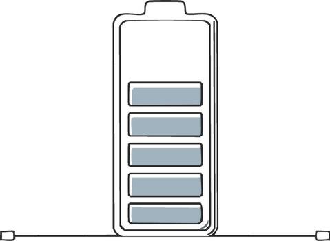 Minimalist battery charging symbol with power level indicator in single continuous line art vector