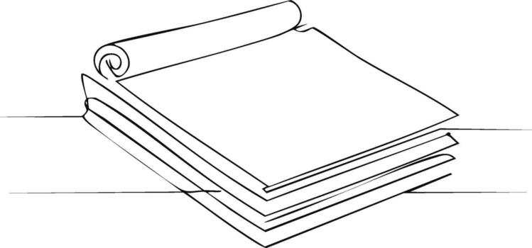 Minimalist continuous line drawing depicting a stack of blank papers or a notebook with a top page curled vector