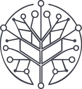 Abstract geometric tree outline in a circle network featuring lines and circles vector