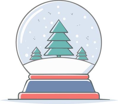 Winter snow globe with evergreen trees and falling snowflakes on a blue and red base vector