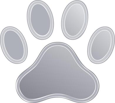 Graphic of a silver paw print with a gradient fill and outline vector