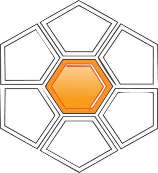 Abstract geometric pattern with bright orange glowing hexagon and outline shapes vector