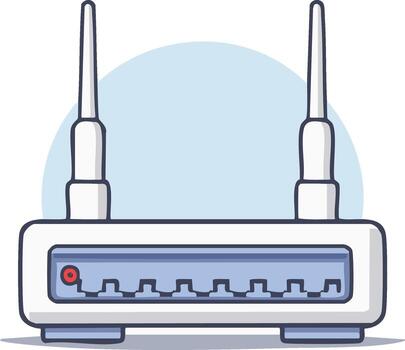White wireless router with two antennas and indicator lights for internet connectivity illustration vector