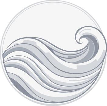 Stylized gray ocean wave illustration in a clean circular frame representing water movement and fluid power vector