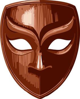 Dark Brown Tribal or Theatrical Mask with Expressive Eye and Brow Design vector