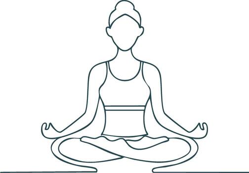 Outline silhouette of a person meditating in a lotus pose with hands in mudra gesture vector