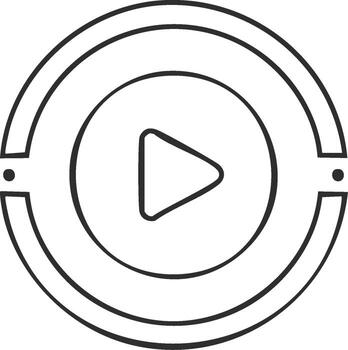 minimalista línea Arte jugar botón icono con concéntrico círculos y puntos vector