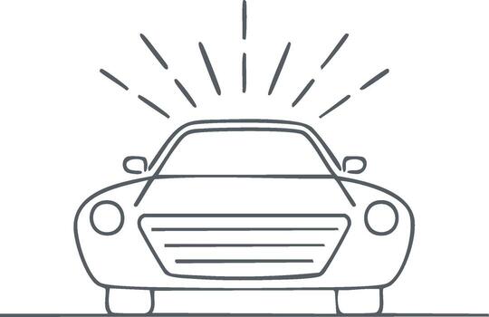 Simple front view car line art drawing with glowing highlight effect vector