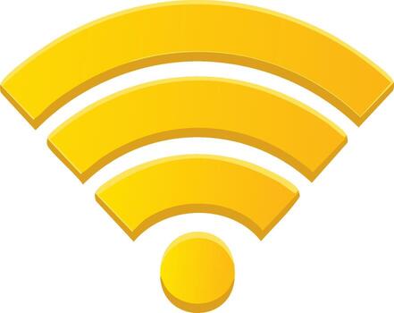 3D Rendered Yellow Wifi Symbol, Wireless Internet Connection Icon on White Background vector