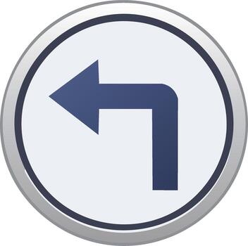 Blue arrow turning left direction sign icon in a shiny silver circular button vector