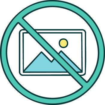 Unavailable image icon with prohibition sign representing restricted content or picture not found vector