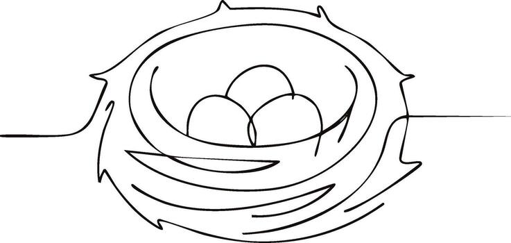 A drawing of a nest with two eggs inside vector