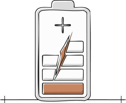 Energy Storage Battery Icon with Plus Symbol Charging, Battery Indicator Level with Lightning Bolt Sketch Style vector