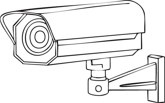línea Arte ilustración de un cctv seguridad cámara fijo a un pared para constante supervisión y proteccion vector