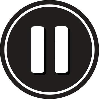 Black and white pause button icon in a circle for media player interface vector
