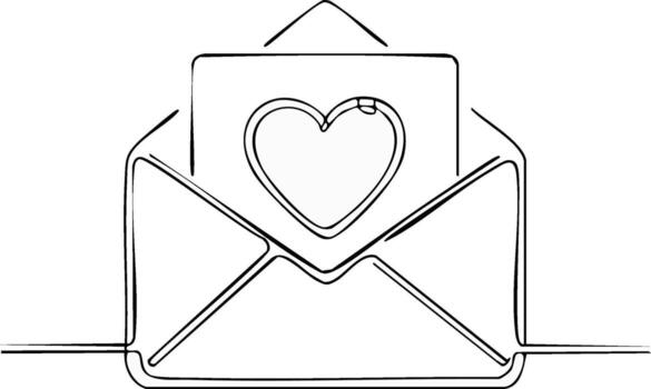 An envelope with a heart inside it coloring page vector