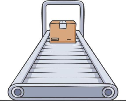 Cardboard box moving along automated conveyor belt symbolizing efficient logistics and delivery service vector