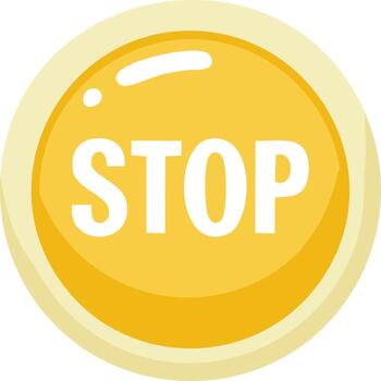 amarillo lustroso detener botón icono, redondo detener símbolo para advertencia y precaución vector