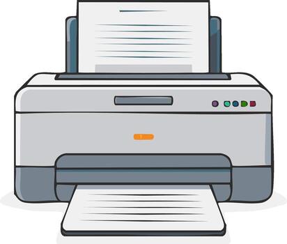 Illustration of a printer with paper output and input vector