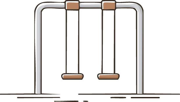 sencillo dibujos animados estilo ilustración de un vacío patio de recreo columpio conjunto con dos asientos vector