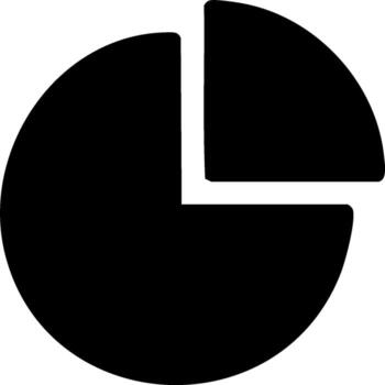 Black pie chart graphic divided into two unequal segments on a white background vector