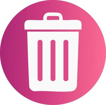 Minimalist white trash can icon in vibrant pink gradient circle. Graphic for digital delete and recycle functions vector