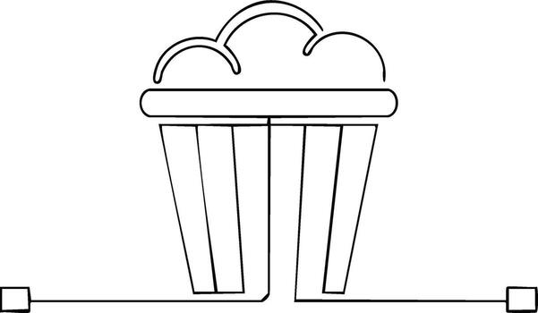 Popcorn bucket icon, simple line art illustration of movie snack container with kernels vector