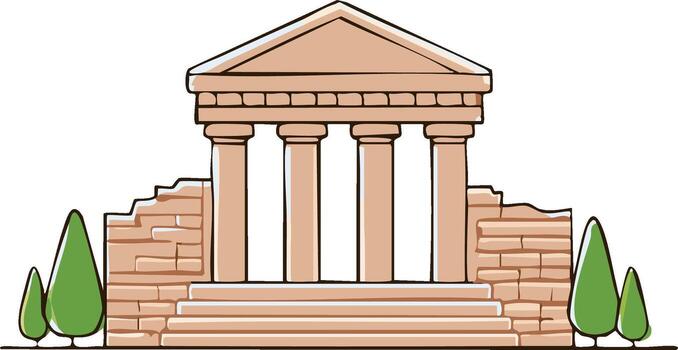 Stylized classical temple architecture with prominent columns and pediment illustration vector
