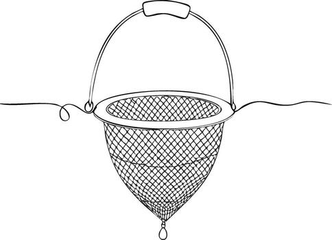 Hand drawn fishing net illustration with handle for angling and aquatic concepts vector