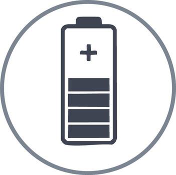 Battery charge indicator icon showing medium power level inside a circle vector