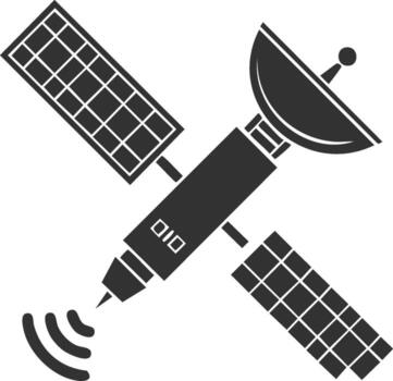 comunicación satélite transmitiendo datos, espacio tecnología icono con solar paneles vector