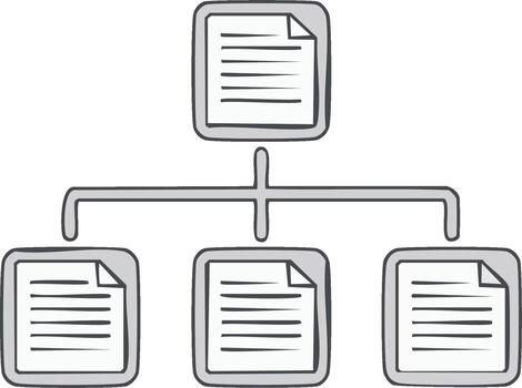Sketch style diagram of connected documents illustrating a hierarchical organizational structure vector