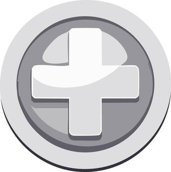 Medical Cross Icon Button with Shadow Effect for Health Care and Emergency Services vector