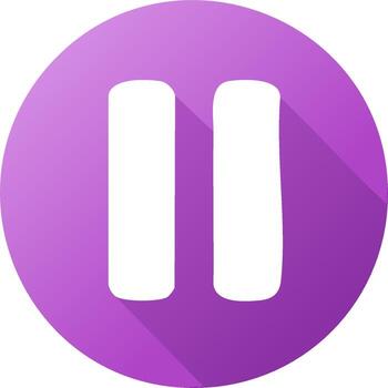 Flat design purple pause button icon in a circle with long shadow digital media control symbol vector