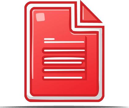 Vibrant red document icon with folded corner and text lines vector