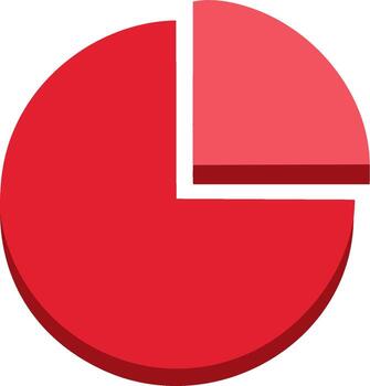 Red pie chart with one slice separated showing data division and proportion vector