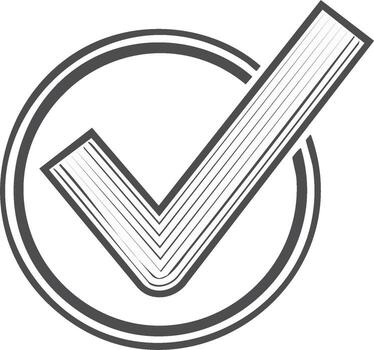 Conceptual book check mark inside a circle graphic symbolizing accuracy and education vector