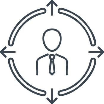 Person centered icon with arrows indicating direction and movement vector