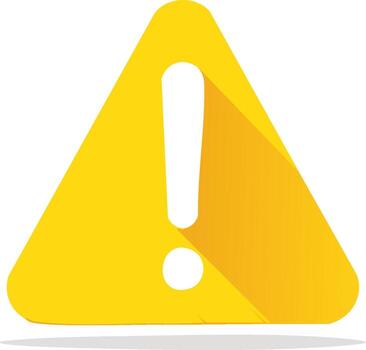 Yellow warning triangle with exclamation mark icon and long shadow vector