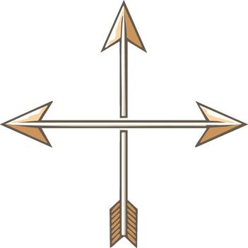 Directional arrows in cross formation pointing up, down, left and right in beige hue, icon design. Way concept symbol sign vector